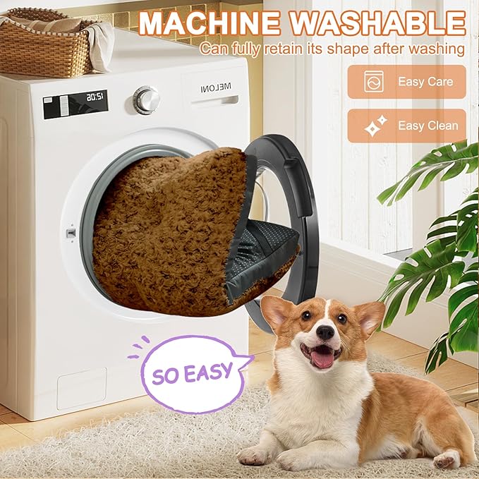 POCBLUE Deluxe Washable XXL Dog Bed Dog Crate Mat 48 inch Comfy Fluffy Kennel Pad Anti-Slip for Dogs Up to 110 lbs 48" x 30", Brown