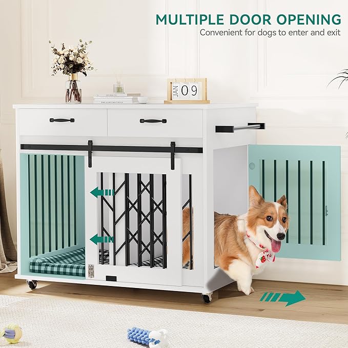 YITAHOME Dog Crate Furniture with Wheels 39 inch 2 Small