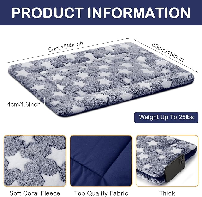 4 Pcs Dog Bed Mat Dog Crate Pad Reversible Dog Crate Mat Machine Washable Dog Bed Pad Star Pet Sleeping Mat Kennel Bed Pad for Crate for Small, Medium, Large Dog (Blue, 18 x 24 x 1.6 Inch)