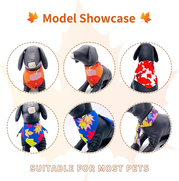 10PCS Large Dog Bandanas Fall Large XL XXL Big Dog Breed Pumpin Harvest Leaves Forest Autumn Pattern Kerchief Triangle Bibs Head Scarves for Boys and Girls Grooming Accessories Costume