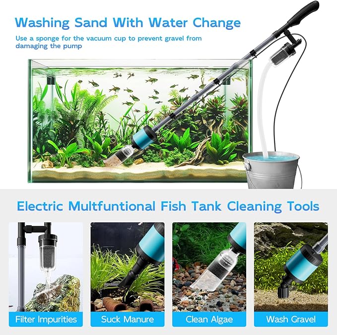 Electric Aquarium Gravel Cleaner, Multifunction Fish Tank Cleaner, 6 in 1 Fish Tank Cleaning Tools, Automatic Aquarium Vacuum Gravel Cleaner Set for Change Water, Wash Sand, Water Circulation