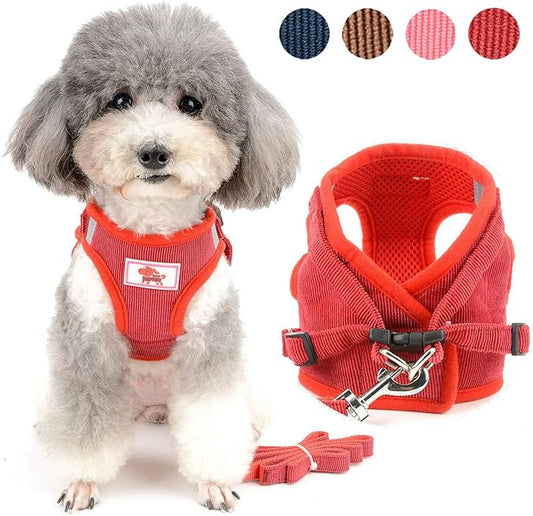 Zunea No Pull Dog Harness and Leash Set for Small Sized Dogs Adjustable Reflective Puppy Boy Girl Vest Harnesses Soft Corduroy Mesh Padded Step-in Cat Harness for Pet Chihuahua Red L