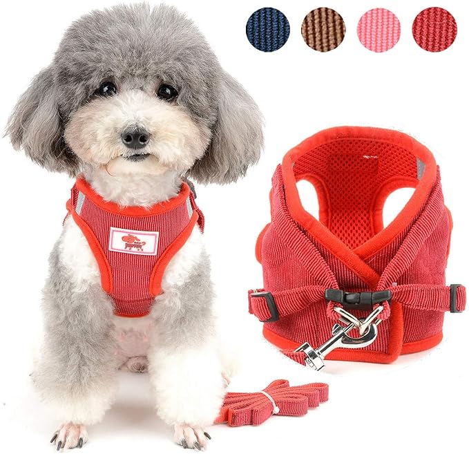 Zunea Small Dog Harness and Leash Set No Pull Adjustable Reflective Step-in Puppy Boy Girl Vest Harnesses Soft Corduroy Mesh Padded for Pet Dogs Cats Chihuahua Red S