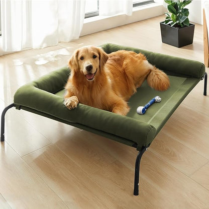 WESTERN HOME WH Elevated Dog Bed Cot, Raised Outdoor Dog Bed with Bolster for Large Dogs, Slightly Chew Proof Portable Cooling Pet Cot with Breathable Mesh, Skid-Resistant Feet, Green, 48 inches