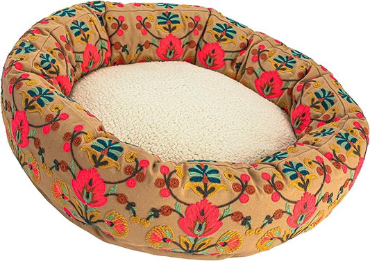 Creative Co-Op Round Cotton Embroidered & Sherpa Pet