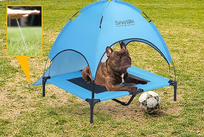 S/M/L Outdoor Elevated Dog Cot with Canopy & Side Shade for Camping Small Medium Dogs (Carry Bag)