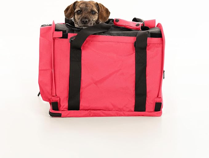 SturdiBag Pro 2.0 Pet Travel Carrier with Flexible Height for Cats and Dogs | Soft Sided Pet Carrier Bag with Safety Clips and Seatbelt Straps for Airplane or Car Travel | Medium, Hot Pink