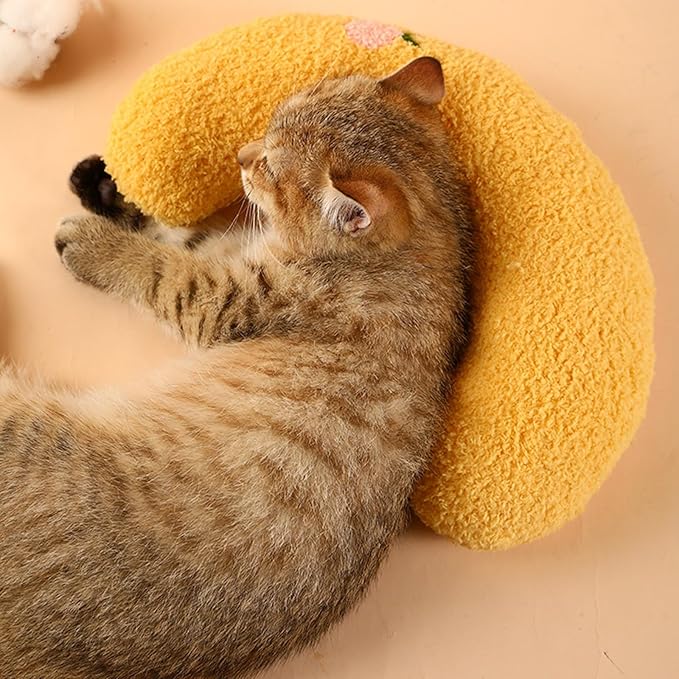 Little Pillow for Cats Puppies Ultra Soft Fluffy Pet Calming Toy Half Donut Cuddler for Joint Relief Sleeping Improve Machine Washable-Yellow