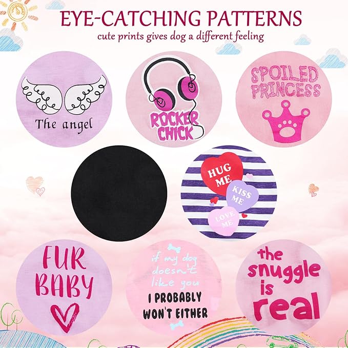 8 Pieces Pet Shirts Printed Puppy Soft Dog Shirt Pullover T Cute Sweatshirts Valentine's Day Girl Clothes Outfits Small for Dogs Cats (Vivid Pattern