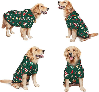 Christmas Dog Costume, Christmas Deer Tree Print Hoodie Winter Christmas Cosplay Clothes Sweaters Outfits Pullover Pets' Sweatshirt Hoodies with Pocket for Medium Large Dogs-XXL