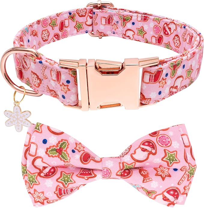 Faygarsle Pink Dog Collar Christmas Design with Bow