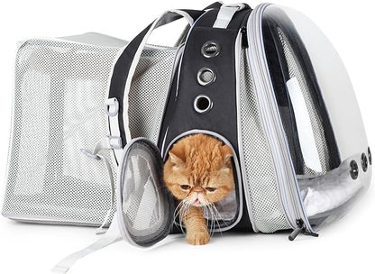 Lollimeow Cat Carrier Backpack, Bubble Dual Expandable Backpack Carrier, Pets and Small Dogs,Airline-Approved, Designed for Travel, Hiking, Walking & Outdoor Use (Dual Expandable-Black)