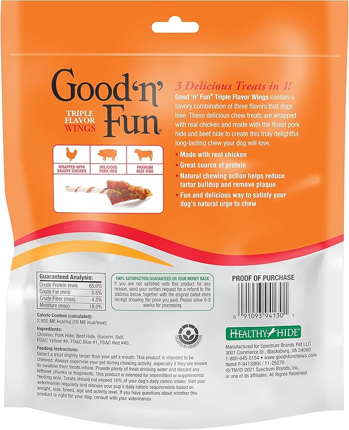 Good'N'Fun P-94130 Triple Flavor Wings Dog Chews, One Size