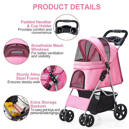 Pet Stroller 4 Wheel,