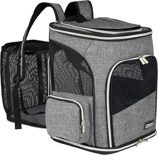 BAGLHER Expandable Pet Carrier Backpack，Pet Backpack for Small Cats Puppies Dogs Bunny, Airline-Approved Ventilate Backpack for Travel, Hiking and Outdoor Use. Grey