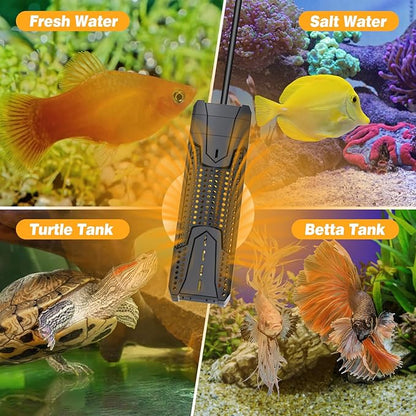 Aquarium Heater 300W/500W/800W/1000W for 20-300 Gal, Fish Tank Heater with Intelligent Leaving Water Automatica Stop Heating and Overheating Protection, for Freshwater & Saltwater