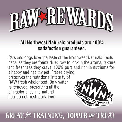 Northwest Naturals Raw Rewards Freeze-Dried Pork Liver Treats for Dogs and Cats - Bite-Sized Pieces - Healthy, 1 Ingredient, Human Grade Pet Food, All Natural - 10 Oz (Pack of 3)