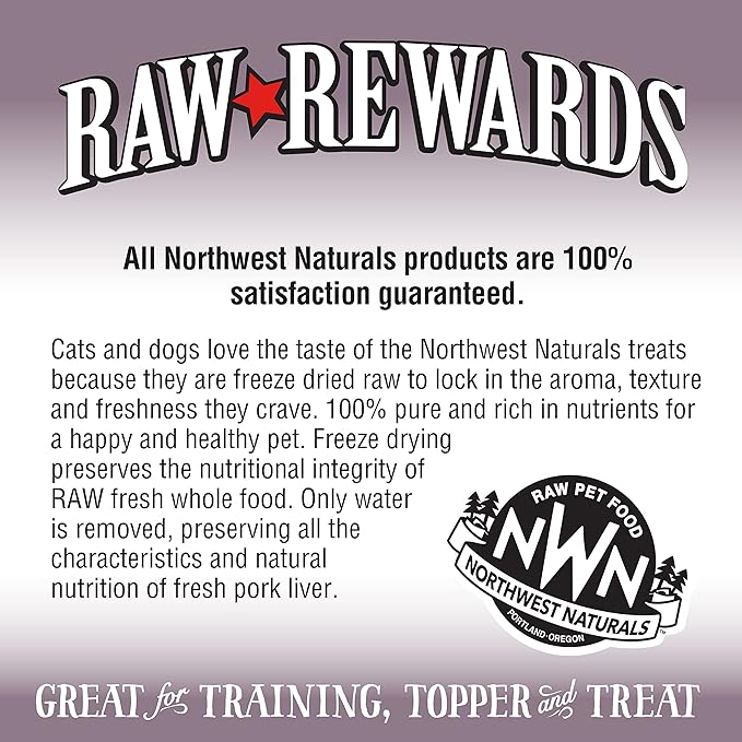 Northwest Naturals Raw Rewards Freeze-Dried Pork Liver Treats for Dogs and Cats - Bite-Sized Pieces - Healthy, 1 Ingredient, Human Grade Pet Food, All Natural - 3 Oz (Pack of 3) (Packaging May Vary)