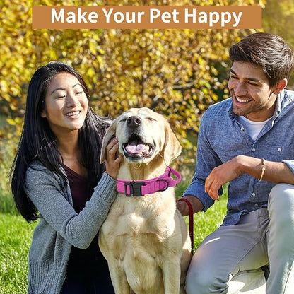 Tactical Dog Collar Heavy Duty Metal Buckle with Handle for Dog Training (Pink