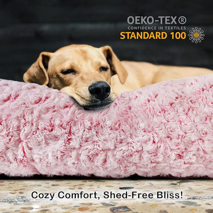 XL Dog Bed Extra Large 41 x 27 Inches, Deluxe Fulffy Washable Dog Bed Dog Crate Bed, Plush Comfy Kennel Dog Pad Anti-Slip - Pink, Extra Large