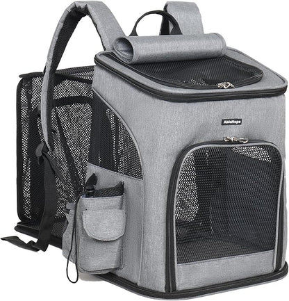 Cat Backpacks for Carrying Cats Pet Backpack Carrier for Small Dogs and Cats, Fully Ventilated Mesh Dog Backpack, Portable Cat Carrier for Travel, Hiking, Walking (Gray - Expandable)