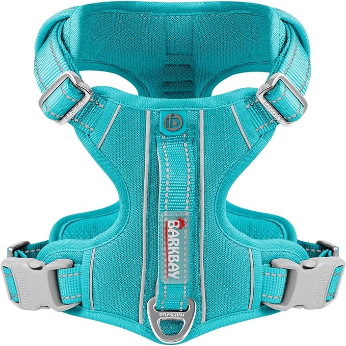 BARKBAY Dog Harness No Pull with ID Tag Pocket - Heavy Duty, Reflective, Easy Control for Large Dogs (Ocean Blue,S)