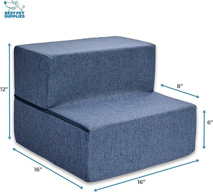 Best Pet Supplies Foldable Pet Steps/Stairs with CertiPUR-US Certified Foam for Small to Medium Dogs/Cats 2-Steps (H: 12")