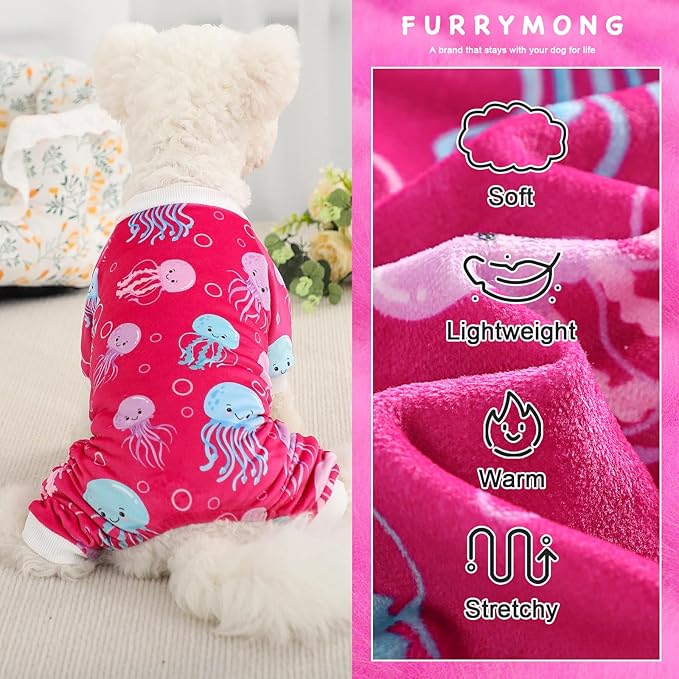 Dog Pajamas Cute Duck Soft Fleece Stretchy Dog Onesie Pet Pjs Fall Dog Clothes for Small Dogs Girl Boy (Medium, Rose)