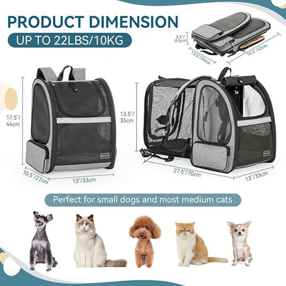 Petsfit Dog Backpack Carrier,Cat Backpacks Expandable with Great Ventilation,Fleece Mat,Perfect for Hiking,Camping Hold Pets Under 22lbs