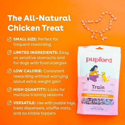 Pupford Freeze Dried Training Treats for Dogs & Puppies, 1400+ Two Ingredient Bites (Chicken, 4 oz, 3 Pack)