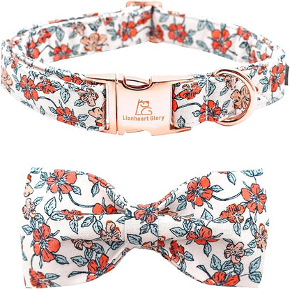 Lionheart glory Dog Collar Fall Dog Collars with Bow Tie Flower Print Dog Collar Bow Female Male Pet Collar Dogs Collar Bows Duty Adjustable Dog Bow Collars for Small Dogs