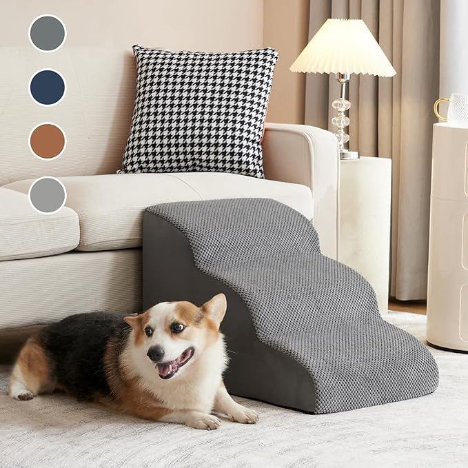 Premium 3-Step Dog Stairs & Steps for Small Dogs 30D Foam