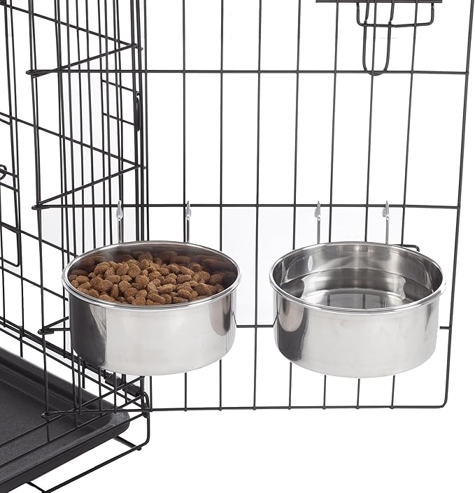 Set of 2 Stainless-Steel Dog Bowls - Cage, Kennel, and Crate Hanging Pet Bowls for Food and Water - 50.4oz Each and Dishwasher Safe by PETMAKER