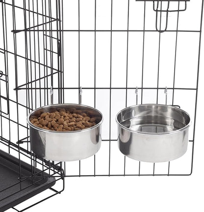 Set of 2 Stainless-Steel Dog Bowls - Cage, Kennel, and Crate Hanging Pet Bowls for Food and Water - 50.4oz Each and Dishwasher Safe by PETMAKER