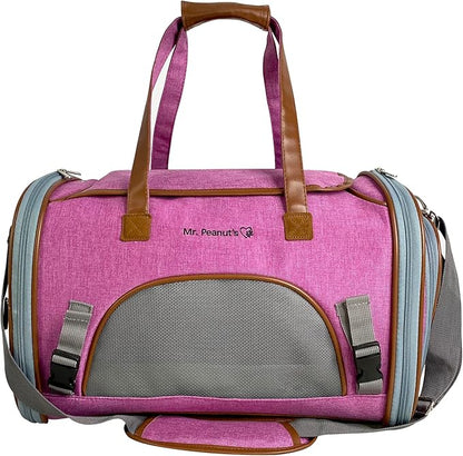 Mr. Peanut's Expandable Airline Approved Soft Sided Pet Carrier, Low Profile Gold Series Tote, Premium Brand Self Locking Zippers, Plush Faux Fleece Bedding with a Sturdy Plywood Base
