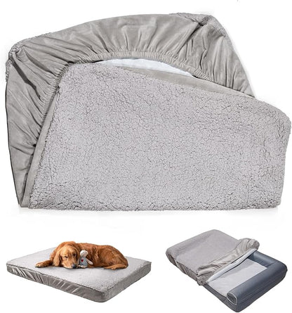 Dog Bed Cover Replacement Washable Pet Hair Easy to Clean, Waterproof Dog Pillow Cover Quilted, Ultra Soft Plush Pet Bed Cover Puppy Bed Cover 44x32 Inches, for Dog/Cat, Cover Only