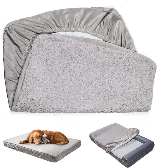 Dog Bed Cover Replacement Washable Pet Hair Easy to Clean, Waterproof Dog Pillow Cover Quilted, Ultra Soft Plush Pet Bed Cover Puppy Bed Cover 30x20 Inches, for Dog/Cat, Cover Only