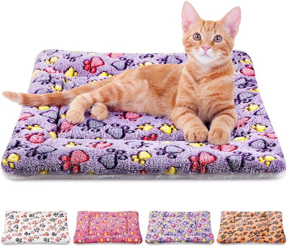 4 Pack Ultra Soft Dog Cat Bed Mat with Cute Prints Reversible Fleece Dog Crate Kennel Pad Cozy Washable Thickened Hamster Guinea Pig Bed Pet Bed Mat for Small Animals (Vivid Color,21 x 14 Inches)