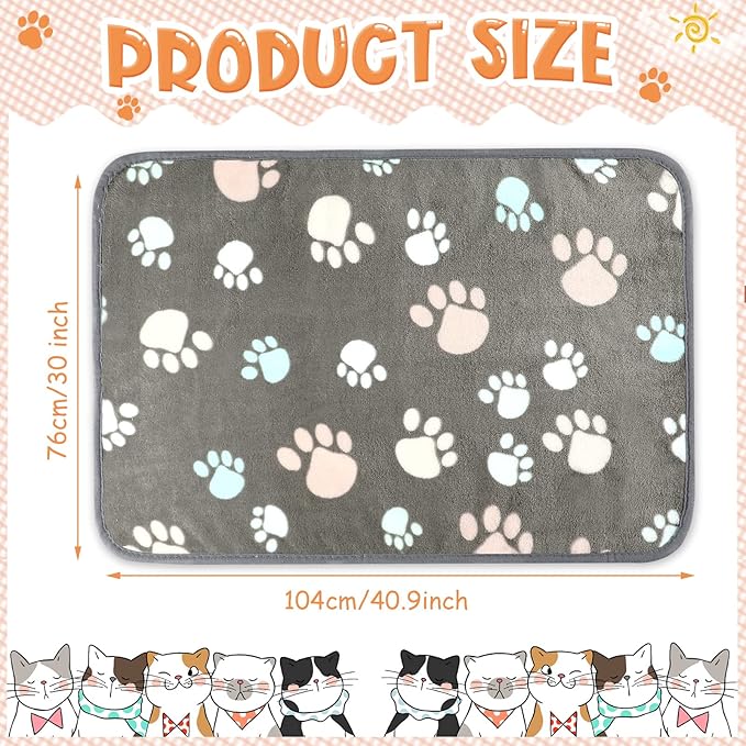 4 Pcs Pet Blanket Dog Puppy Blanket Paw Print Fleece Blanket for Small Medium Pet Dog Cat Warm Soft Sleep Mat Guinea Pig Cage Liners Blanket (Dark Gray,Large(41 x 30 Inch))