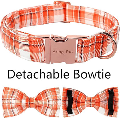 ARING PET Halloween Dog Collar-Cute Orange Plaid Dog Collar with Bow