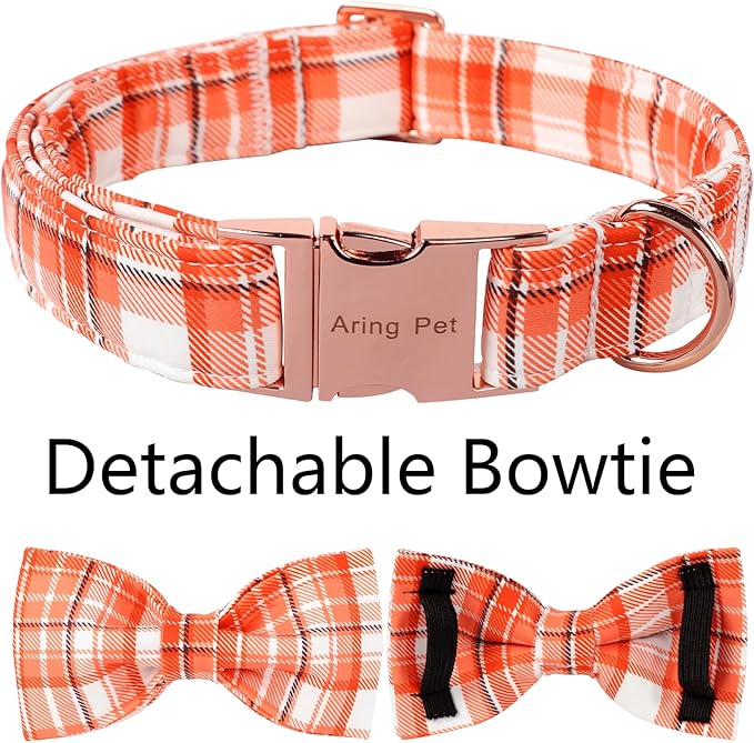 ARING PET Halloween Dog Collar-Cute Orange Plaid Dog Collar with Bow