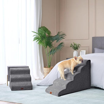 EHEYCIGA Curved Dog Stairs for High Beds 22.6" H 5-Step Dog