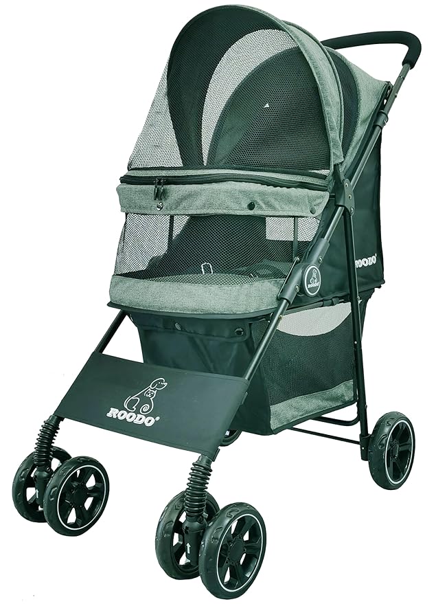 ROODO Dog Stroller 4 Wheel Pet Stroller Cat 30lbs(Cationic ash)