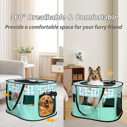 Dog Playpen Portable Pet Playpen Foldable Pet Play Pen for Cat Puppies Pop Up Dog Kennel Exercise Pen Tent with Mat and Carry Bag, Green-S