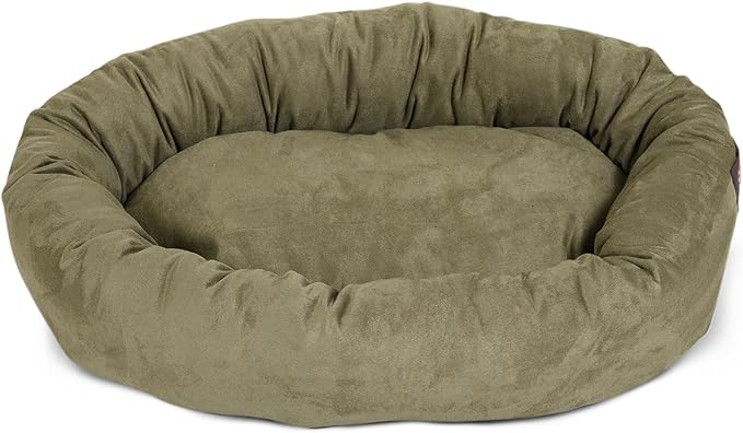 Majestic Pet 24 Inch Suede Calming Dog Bed Washable – Cozy Soft Round Dog Bed with Spine Support for Dogs to Rest their Head 24x19x7 (Inch)