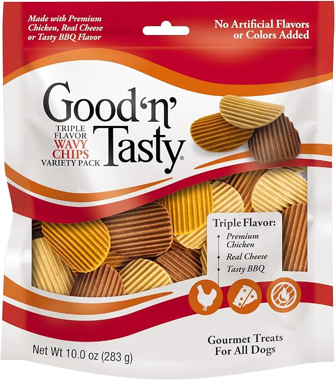 Good'n'Fun Triple Flavor Wavy Chips Variety Pack, 10 oz, Treats for Dogs