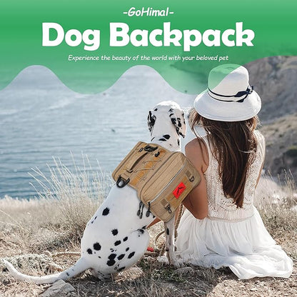 Dog Hiking Backpack for Large & Medium Dogs to Wear, Saddle Bag for Trave and Camping, Adjustable Dog Backpack Hound with 4 Side Pockets