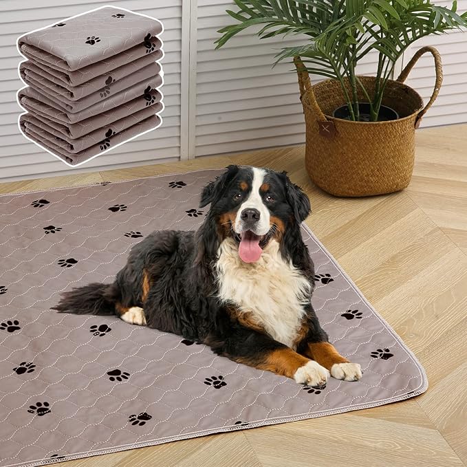 PUPTECK Washable Pee Pads for Dogs - 4 Packs Waterproof Reusable Puppy Potty Training Pads Whelping Mat 24" x 36”- Fast Absorption Non-Slip Pet Food Feeding Mat - Pad for Small Animals