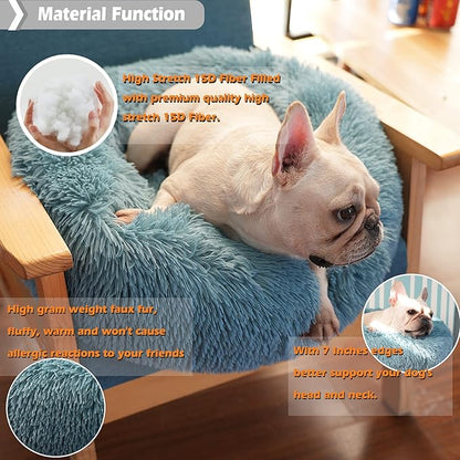 Blue Dog Bed for Small Dogs Fluffy Anti-Anxiety Dog Bed