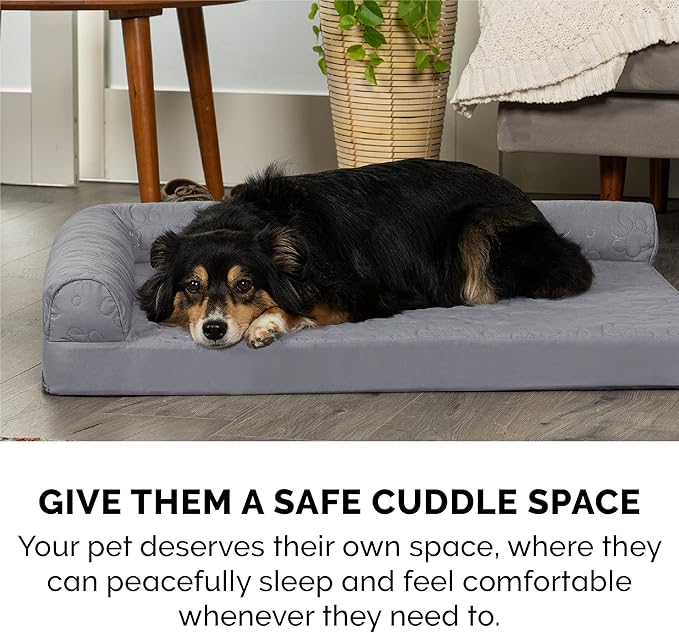 Furhaven Cooling Gel Dog Bed for Medium/Small Dogs w/ Removable Bolsters & Washable Cover 35 lbs